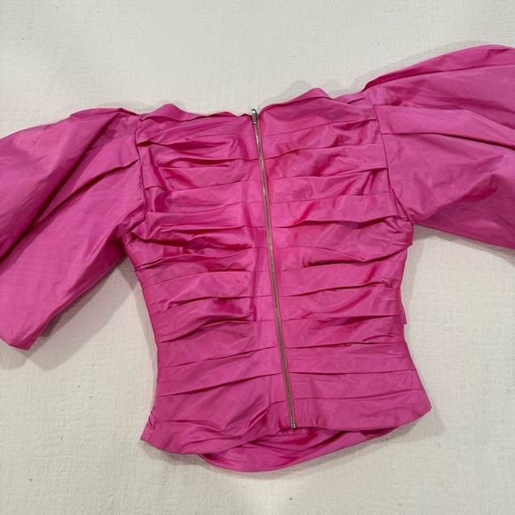 Rozie Corsets Fuchsia Puff Sleeve Draped Silk Top XS - Picture 3 of 5